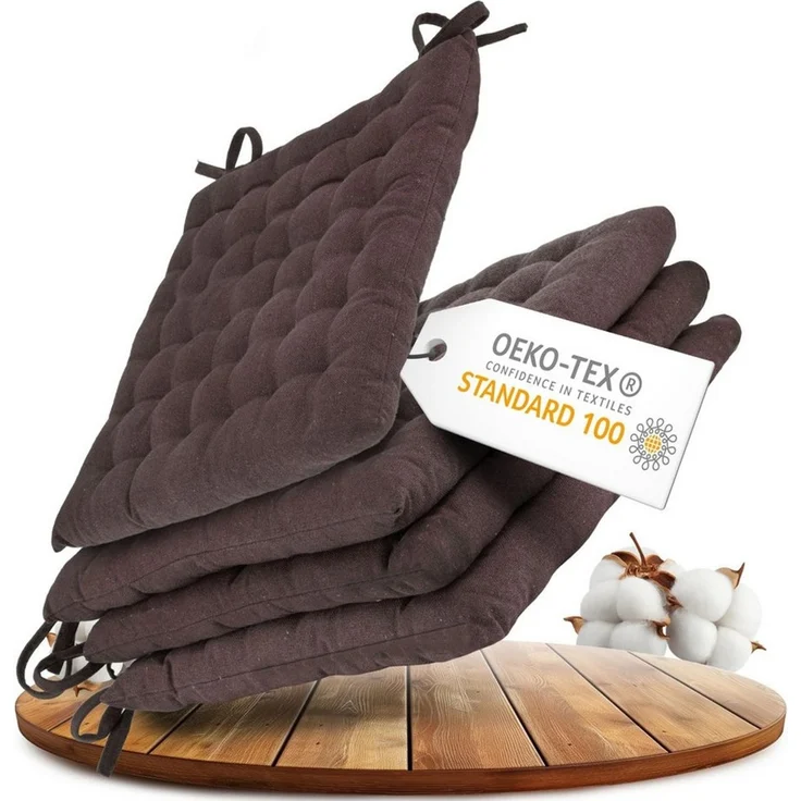 Gräfenstayn Stuhlkissen 4er Set Baumwoll Sitzkissen 40x40x5cm Haltebänder Indoor Outdoor, robustes Sitzkissen für Indoor & Outdoor, mit Haltebändern – Bild 5