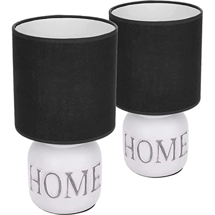 BRUBAKER Nachttischlampe 2er Set Tischlampe Home Weiß, Heimat, ohne Leuchtmittel, 2x Tischleuchte mit gewölbtem Keramikfuß und Stoffschirm, Höhe 30,5 cm – Bild 5