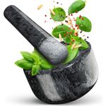 madeco Mörser mit Stößel Marmor Ø 14 cm - Perfekt geeignet für Gewürze, Kräuter & Nüsse - Steinmörser Set mit praktischem Antirutsch-Pad - Design Marmor Mörser & Stößel groß