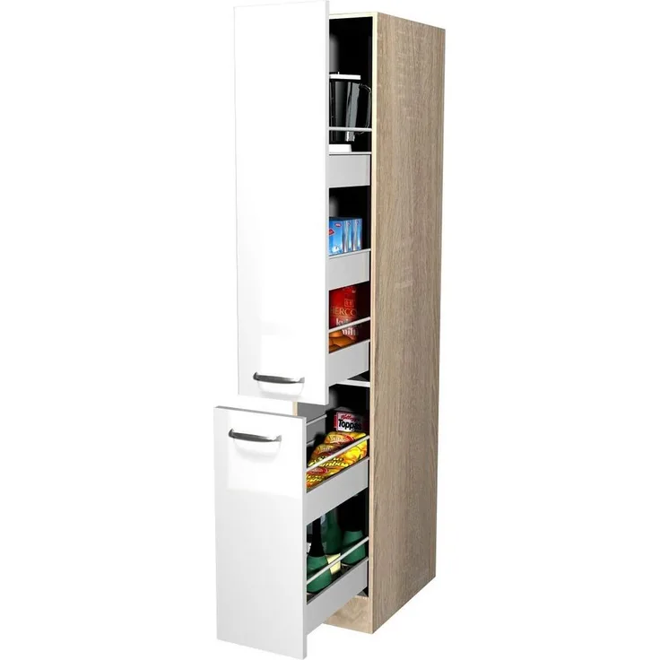 Flex-Well Apothekerschrank Apothekerschrank Küche - 30 cm breit - Hochglanz Weiß Sonoma Eiche – V