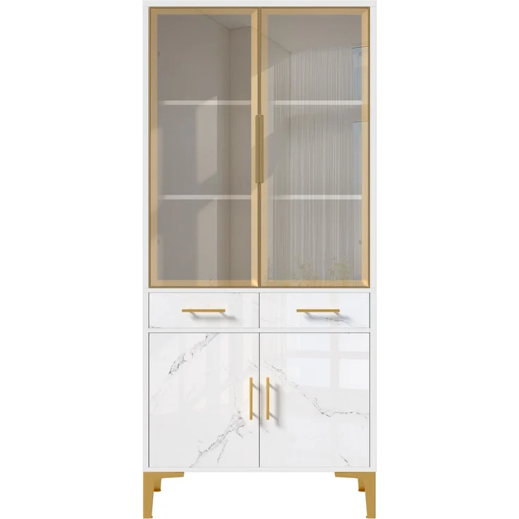 ZUBALIYA Vitrine, mit Schubladen, mit Stauraum, mit LED-Beleuchtung, mit App-Steuerung, H 170 × T 38 × B 75 cm, Weiß, MDF / Spanplatte – Bild 12