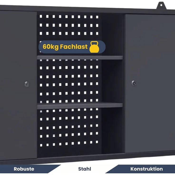 Hängeschrank Werkstatt abschließbar OLIS - Metallschrank hängend | Werkstattschrank Werkzeugschrank Wandschrank Garage, 60x120x20cm Anthrazit – Bild 4