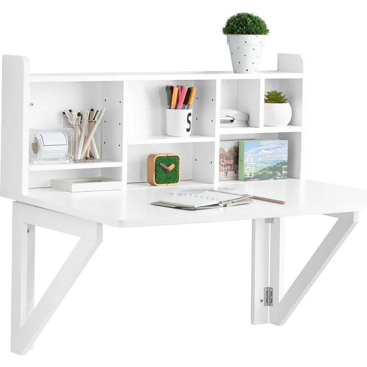 Wandklapptisch Schreibtisch mit Integriertem Schweberegal weiß FWT07-W – Bild 1