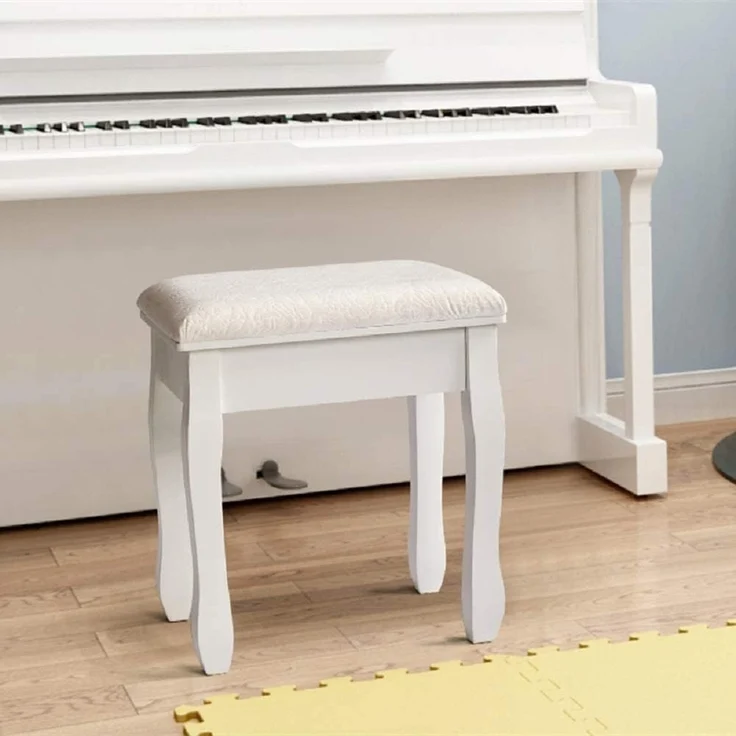 Mondeer Hocker Schminktisch, Schminkhocker, Sitzhocker Gepolstert, Rosenmuster Klavierhocker MDF Holz für Ankleidezimmer Schlafzimmer Eingang Flure, Weiß – Bild 2