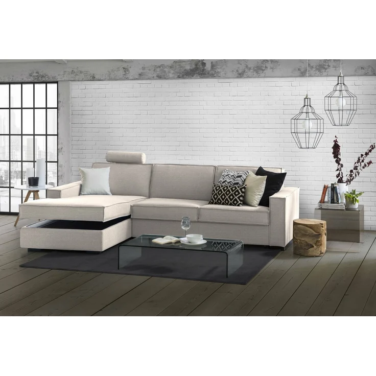 Dmora Sofa mit Halbinsel Anila, Ecksofa mit Halbinsel Sinistra mit Stauraum, Standardarmlehnen, 100 % Made in Italy, cm 280 x 95 x 90, Taupe – Bild 4