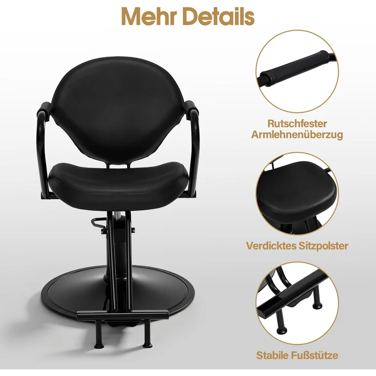 BarberPub Friseurstuhl, Friseursessel, Friseureinrichtung mit Hydraulikpumpe 360° Drehbar, Bedienungsstuhl Höhenverstellbar, Barber Stuhl Friseurstühle Kunstleder, 2079 (Schwarz) – Bild 5