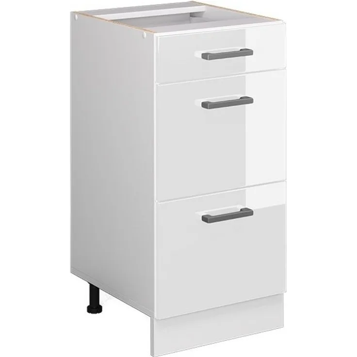Küchenunterschrank R-Line Weiß Hochglanz 40 cm mit Schubladen, ohne Arbeitsplatte Vicco