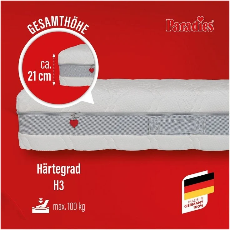 Kaltschaummatratze Neuheit: Paradies Prolife Supreme, Testsieger Stiftung Warentest, Paradies, 22 cm hoch, Note GUT (2,2), getestet in 90x200 cm, Härtegrad 3 – Bild 2