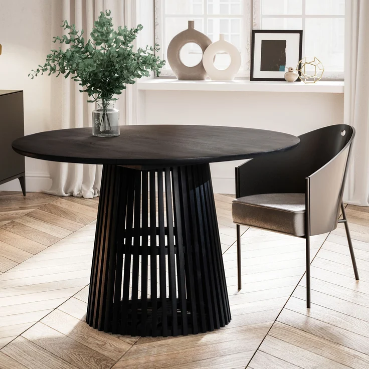 FINEBUY Esstisch FB98620 (120x120x77 cm Mango Massivholz Schwarz Rund), Esszimmertisch Klein, Holztisch Esszimmer Modern – Bild 1