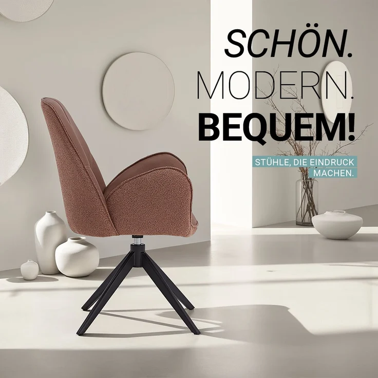 Esszimmerstühle Drehbar 2 Stühle für den Esstisch Küchenstühle mit Armlehne Bouclé Leder Braun Polsterstühle Sessel – Bild 5