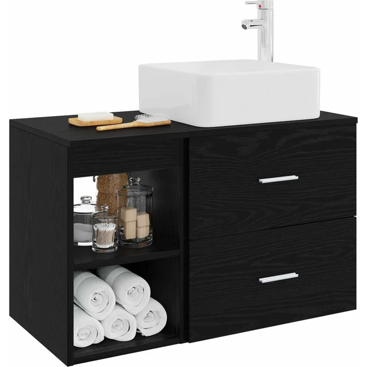 vidaXL Badezimmerschrank-Set 2 stk. Schwarz Eichen-Optik 3403881 – Bild 3