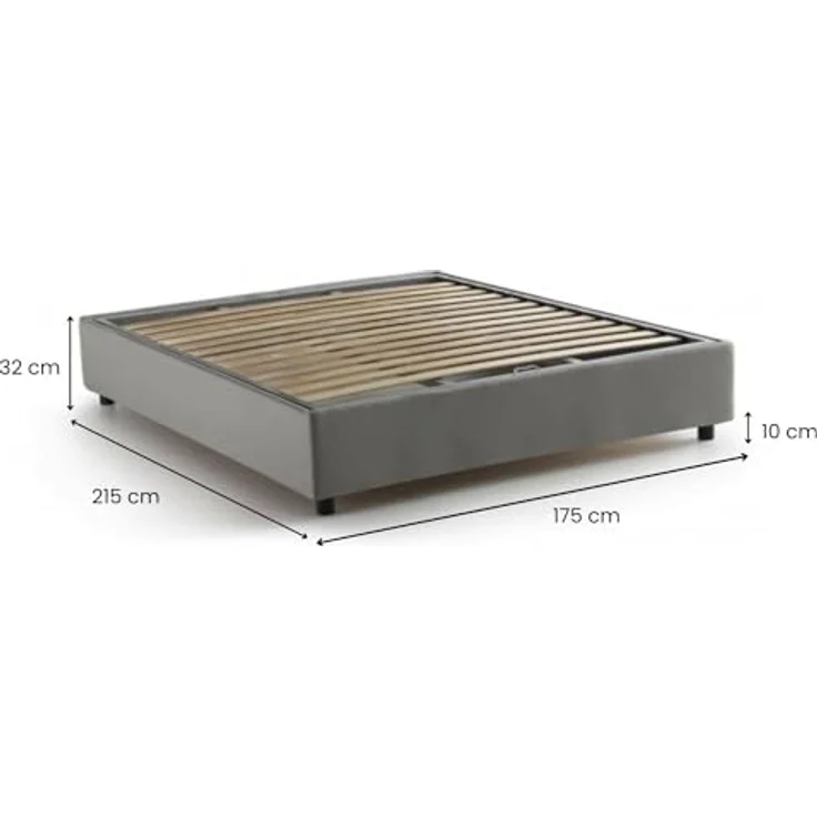 Talamo Italia - Maria Doppelbett, Bettkasten mit Stoffbezug, 100 % Made in Italy, Öffnung vorne, geeignet für 160 x 200 cm Matratze, Grau – Bild 2