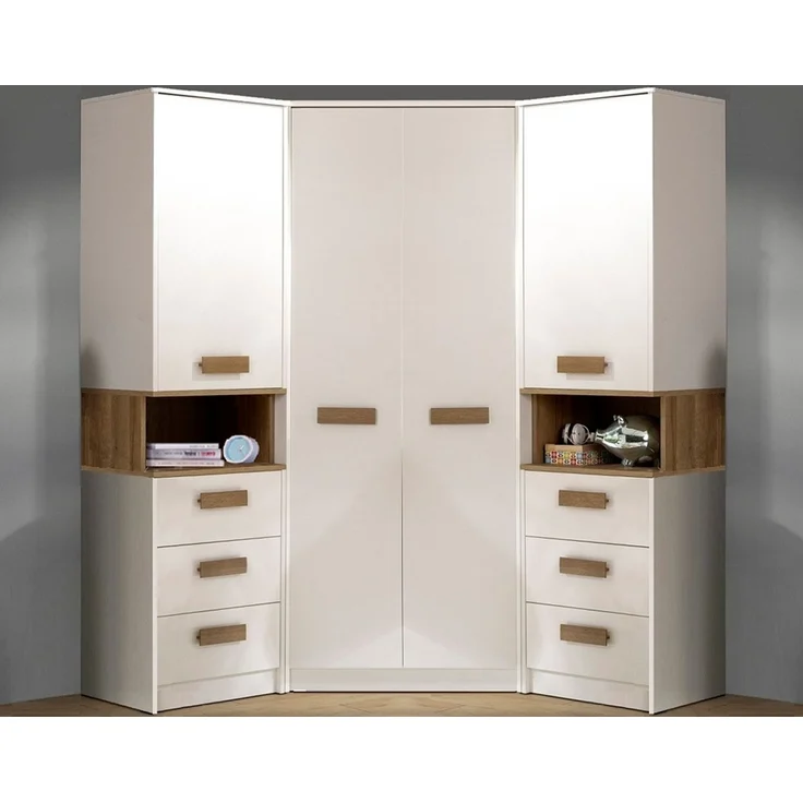Marmex Möbel Grant 17 Ein Garderoben-Set, Mehrzweckschrank-Set ,Flur, Schlafzimmer, Eckschrank-Set, laminierte Spanplatte, weiß+riviera Eiche, 143x195x143 cm – Bild 5
