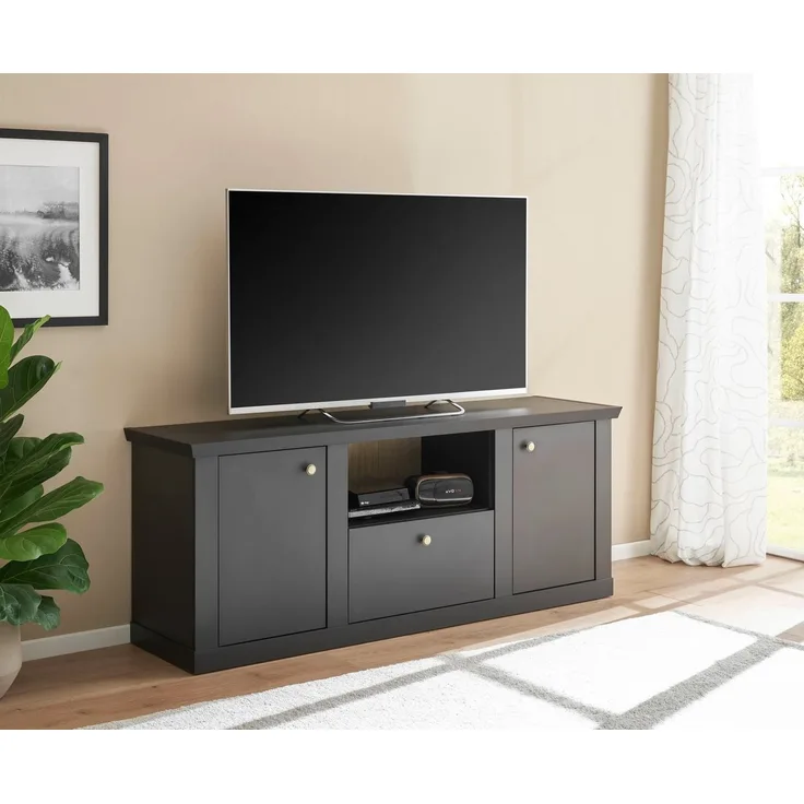 Home affaire Lowboard Lincoln, moderner TV-Schrank, schwarze Kommode, TV-Unterschrank, edles Design, messingfarbene Knopfgriffe, in 2 Größen verfügbar