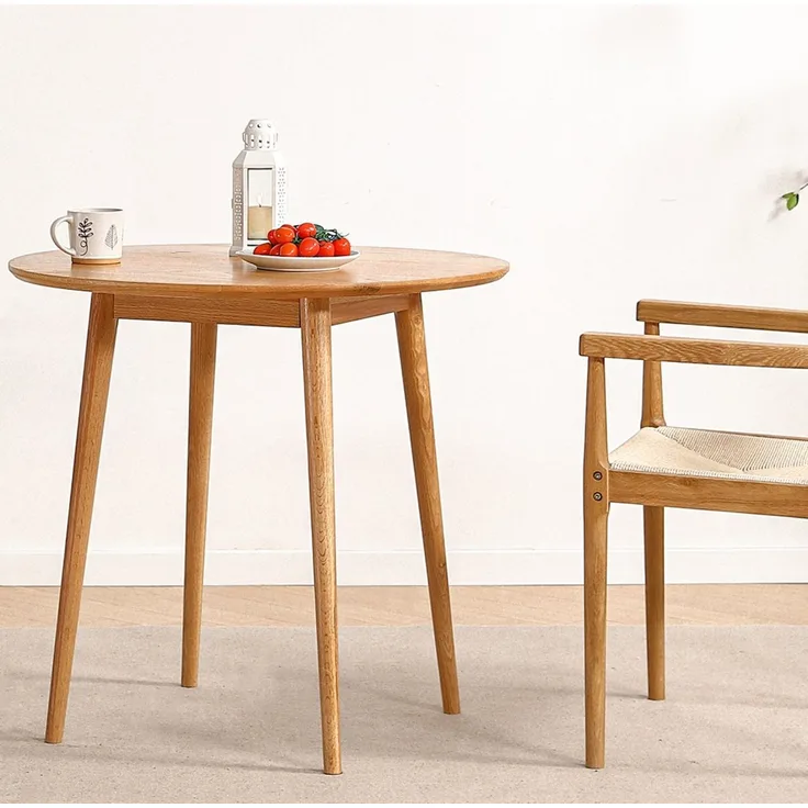 LIM HOME Esstisch SWT001 (Packung, 1-St), Eichenholz-Tischbeine und Eichefurnier Esstischplatte Rund, Ø 80 cm