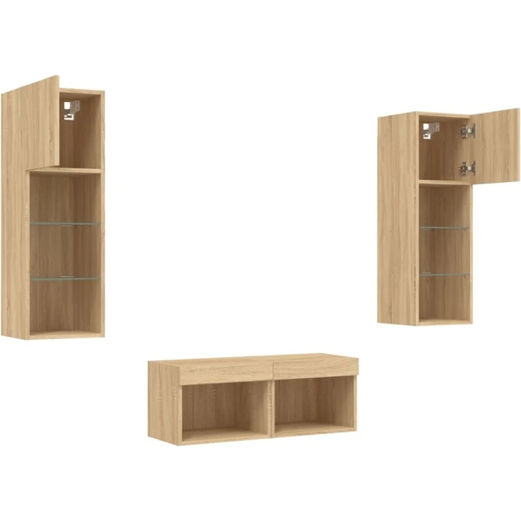 vidaXL 4-tlg. TV-Wohnwand mit LED-Leuchten Sonoma-Eiche 3216578 – Bild 10