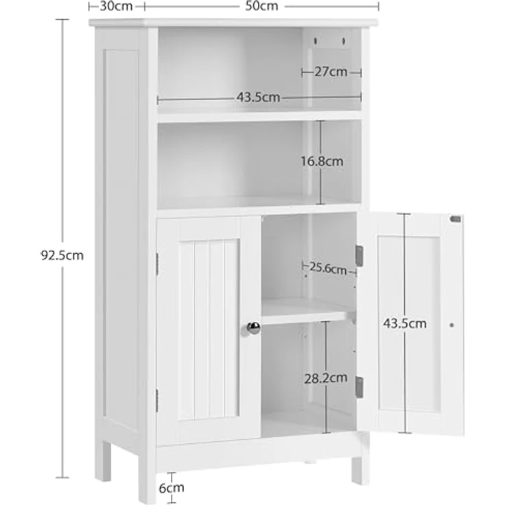 Yaheetech Badschrank Küchenschrank mit Doppeltür & Einstellbarem Regal Badkommode Sideboard Badezimmer/Wohnzimmer/Flur Weiß 50 * 30 * 92.5cm – Bild 4