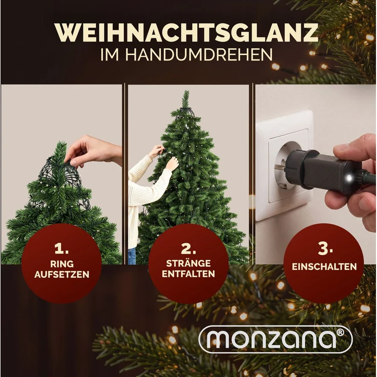Monzana® Weihnachtsbaumbeleuchtung mit Ring 1,5m LED Lichterkette – Bild 2