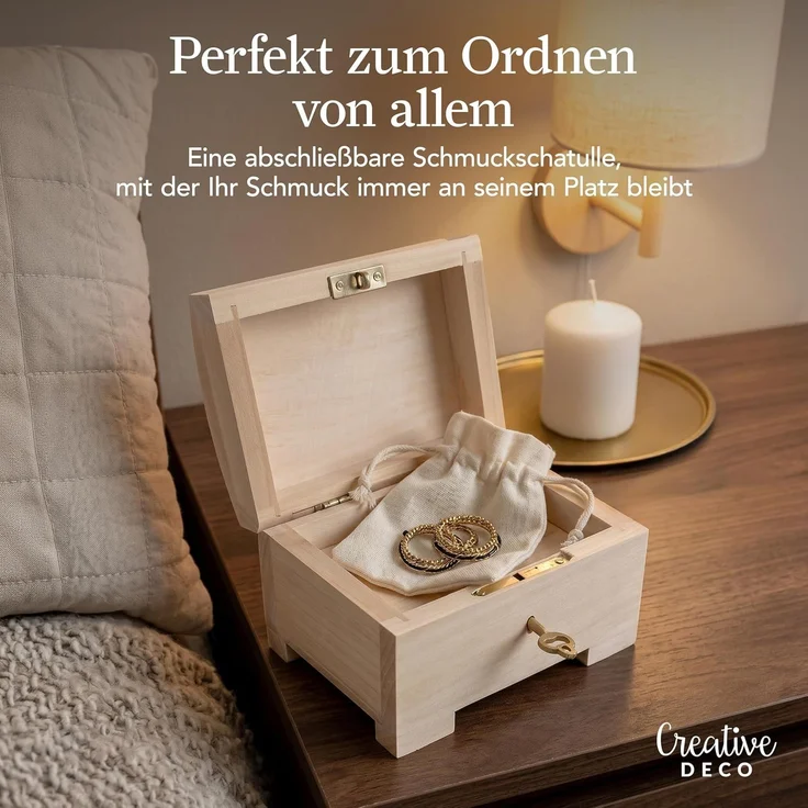 Creative Deco Holzkiste Schatztruhe mit Deckel, Schloss und Schlüssel, Abschließbare Holzbox für Gegenständen, Aufbewahrung und Dekoration – Bild 5