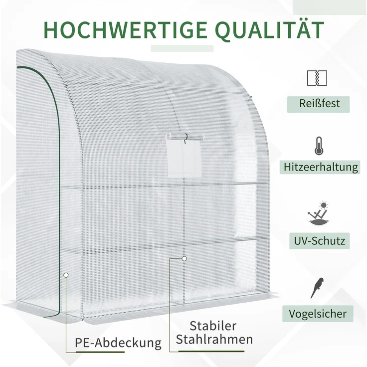 Wohnora-Foliengewächshaus Tomatengewächshaus mit Mesh Fenster, Treibhaus mit aufrollbaren Türen, Anzuchthaus mit UV Schutz, Weiß, 200 x 100 x 215 cm,H 215cm x T 200cm x B 100cm – Bild 2