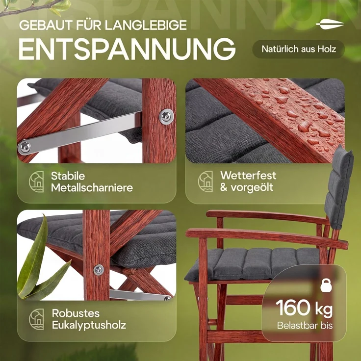 CASARIA® 2er Set Premium Regiestuhl Anthrazit – Bild 4