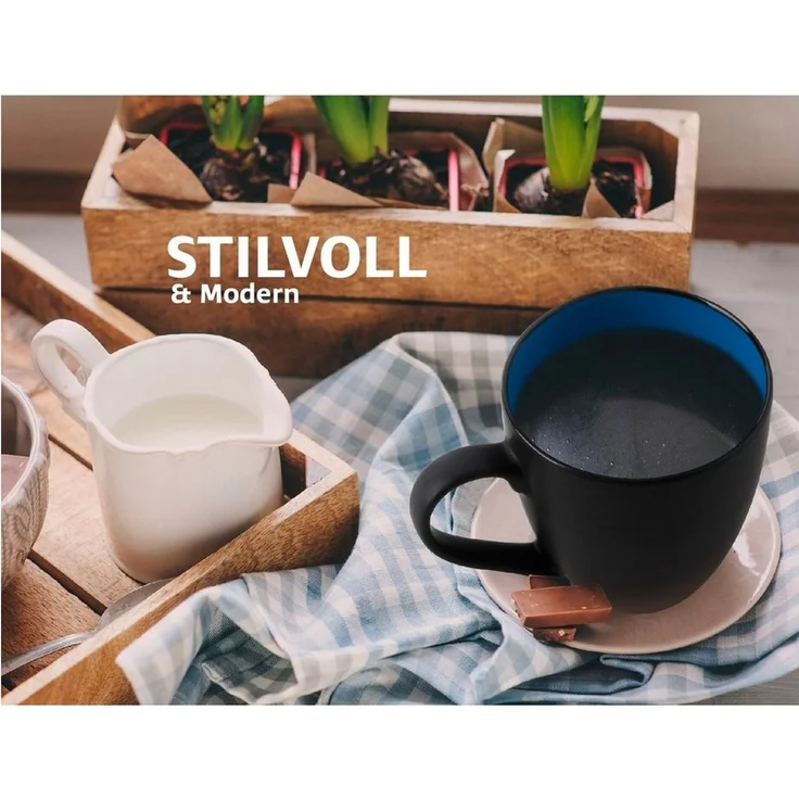 MiaMio Tasse MIAMIO - 6 x 350 ml Kaffeetassen Set Außen Schwarz Innen Farbig – Bild 3