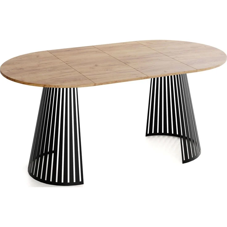 WFL GROUP Esstisch Naro Black ausziehbar rund mit schwarzen Lamellen, Metallbeinen (MADE IN EU, erhältlich in 2 Größen – 100/120 cm, ausziehbar auf 180/200 cm), platzsparender Tisch mit Lamellen für Küche, Esszimmer oder Wohnzimmer – Bild 3