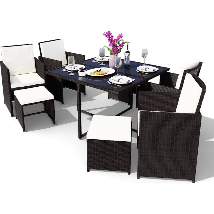 Swing&Harmonie Garten-Essgruppe Poly Rattan Sitzgruppe Esstisch Lounge Gartenmöbel, (Sitzgarnitur, Tisch, Stühle, Hocker Garnitur Set) – Bild 1