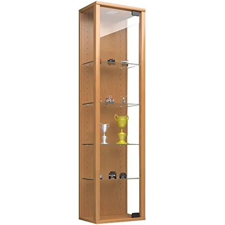 VCM Vitrine Wandvitrine Sammelvitrine Glasvitrine Wand Regal Schrank Glas Hängevitrine mit Beleuchtung Buche Stano Mini
