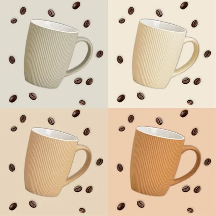 matches21 HOME & HOBBY Tasse Kaffeetassen 4er Set einfarbig gerippt Pastellfarben Rillen, 4-tlg, Keramik, Tee Kaffee-Becher, modern, orange beige creme grün, 300 ml – Bild 6