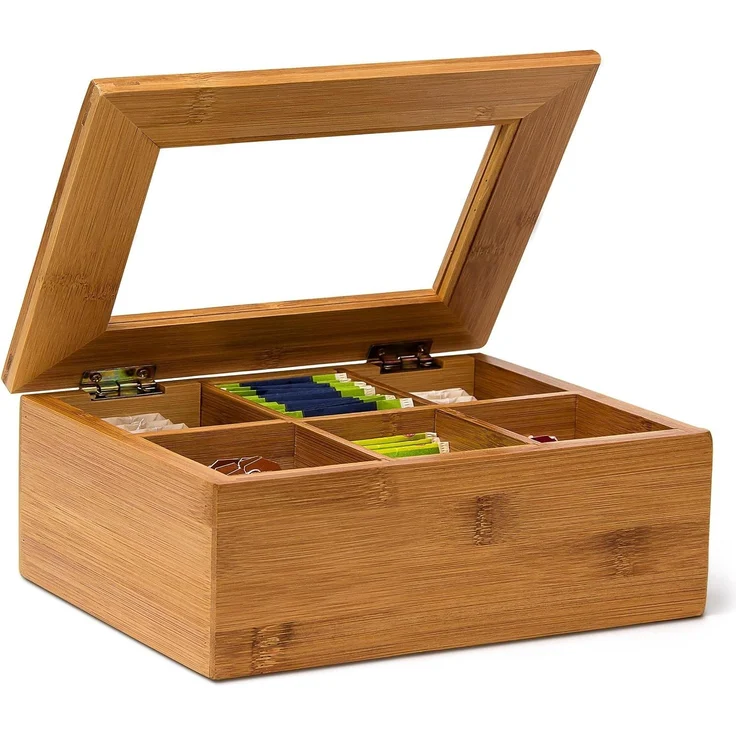 Relaxdays Teebox Bambus lackiert 6 und 8 Fächer – Bild 1