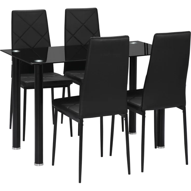 Rayofly-Essgruppe, Esstisch + 4 Stühle, gehärtete Glasplatte, Stahlbeine, Küche Wohnzimmer, schwarz, H 750cm x T 1200cm x B 600cm – Bild 1