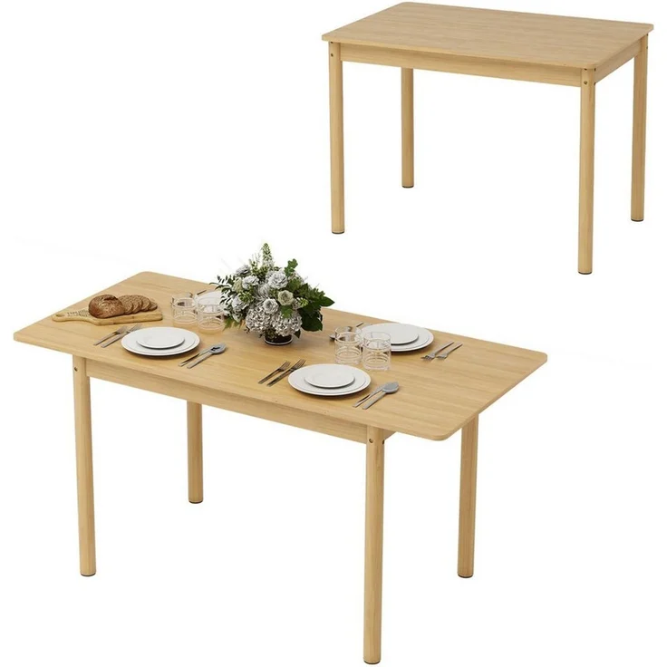 Puluomis Esstisch ausziehbar Massivholz mit Stauraum, 105-145cm verstellbar (für 2-6 Personen, 120kg tragfähig für Wohnzimmer Esszimmer natur) – Bild 1