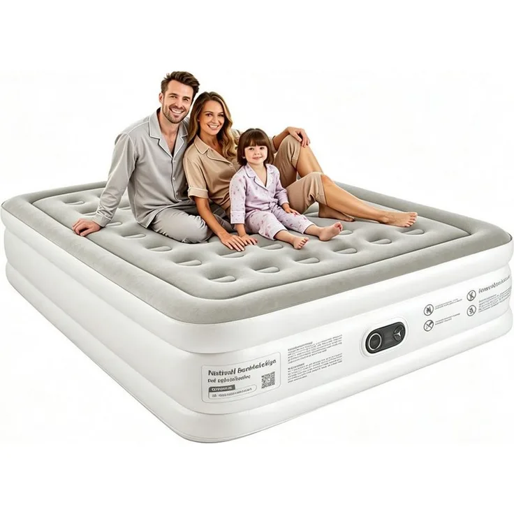 MC Star Luftmatratze Komfortable Luftmatratze 18″ hoch, bis 362 kg Tragkraft, (mit integrierter Pumpe, für Gäste, Camping & Zuhause, leise & pflegeleicht, platzsparend), Family Size, inkl. Tragetasche & Pumpe