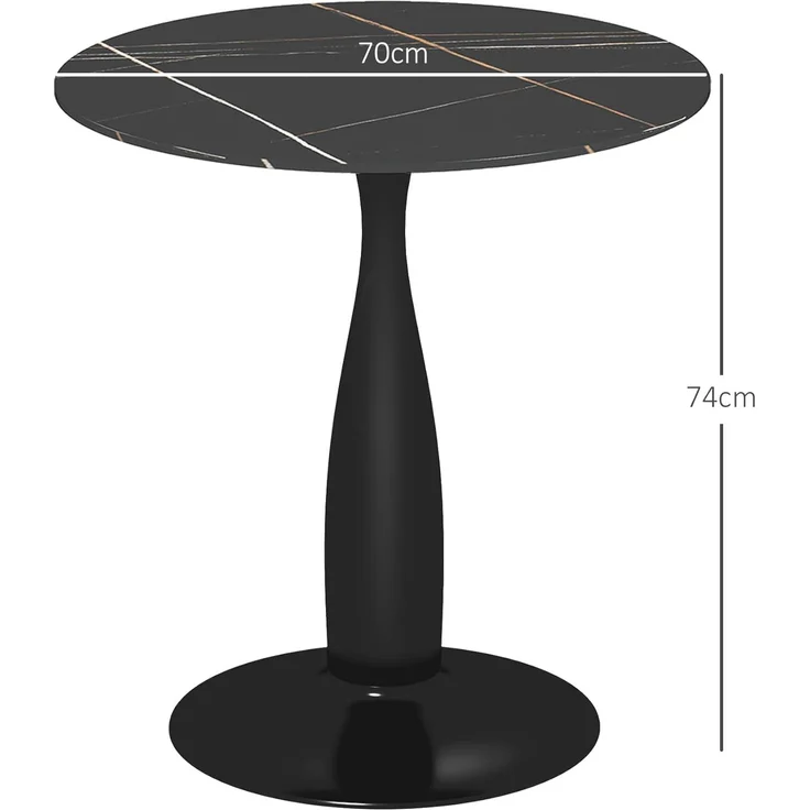 HOMCOM Esstisch mit marmorierter Platte und Stahlgestell (Esszimmertisch, 1-St, Küchentisch), für 2 Personen, Ø70 x 74 cm, Schwarz – Bild 3