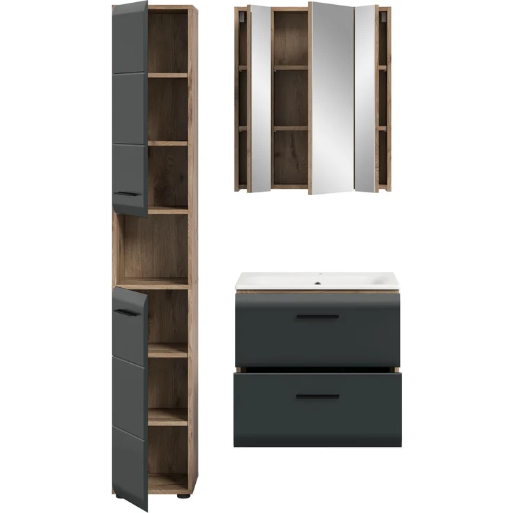 Badkombination (B/H/T: 105x185x46 cm) in schwarz matt und Nox Oak Nachbildung – Bild 3