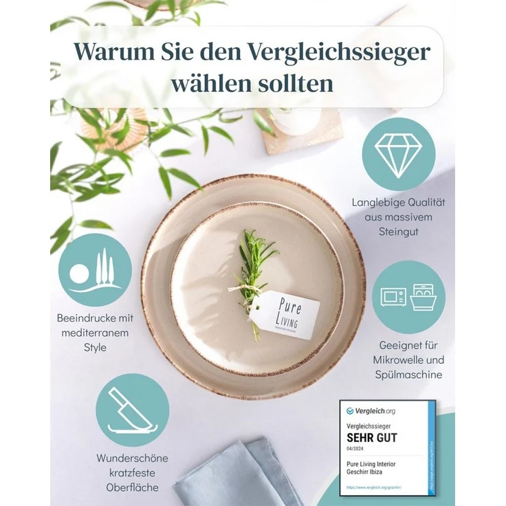 PURE LIVING INTERIOR DESIGN Geschirr-Set Rustic aus Steingut, 48-tlg, für 12 Personen, Beige (48-tlg), 12 Personen, Steingut – Bild 2