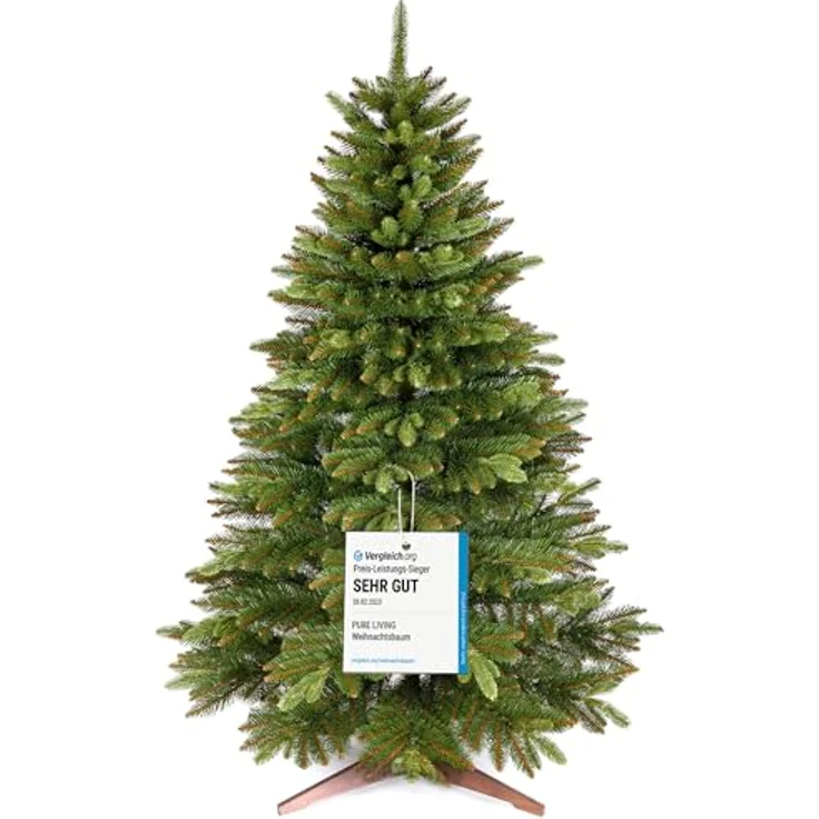 Premium Weihnachtsbaum künstlich 220cm - Naturgetreu, dichte Zweige, Künstlicher Weihnachtsbaum mit Holzständer und Aufbewahrungstasche – Tannenbaum künstlich von Pure Living – Bild 2