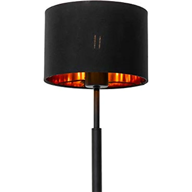 QAZQA VT 1 Moderne Tischlampe, Stoffschirm schwarz mit goldener Innenseite, E27, LED geeignet, 48,8 cm Höhe – Bild 3