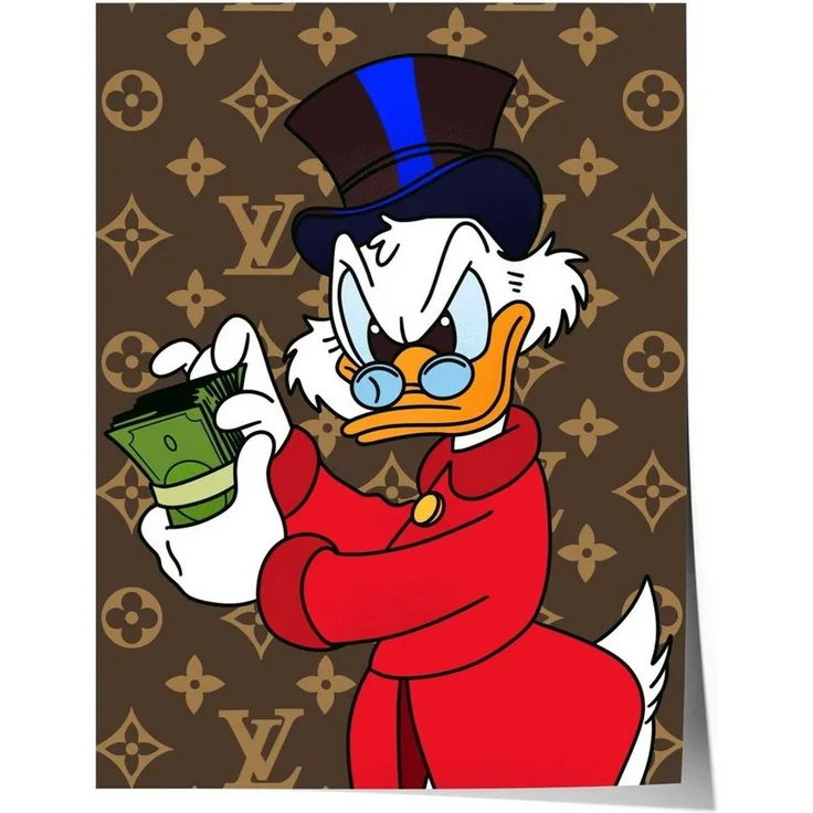JUSTGOODMOOD Poster Reicher Cartoon Ente Charakter Luxus Geld llustration Pop Art Cartoon, (1 St)
