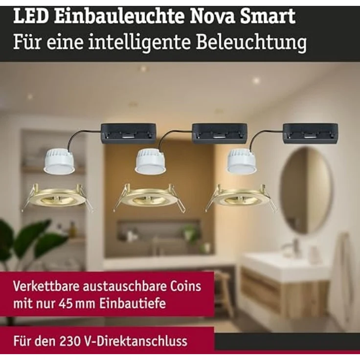 Paulmann 92445 LED Einbauleuchte Nova Coin 3er-Set Zigbee Tunable White Gold matt IP44 – Bild 4