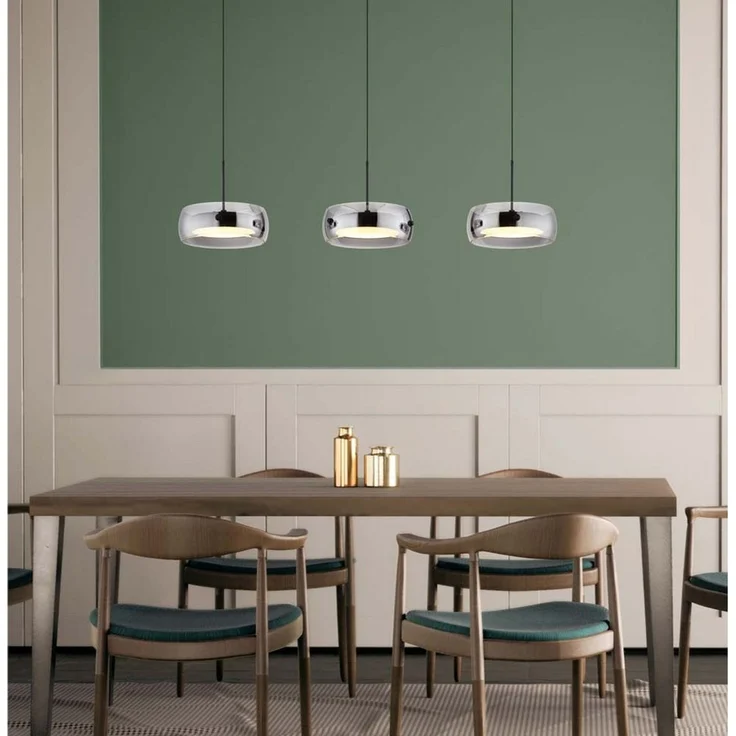 GLOBO LIGHTING Pendelleuchte, LED-Leuchtmittel fest verbaut, Warmweiß, LED Pendelleuchte Hängelampe Metall schwarz rauchglas H 120 cm – Bild 1