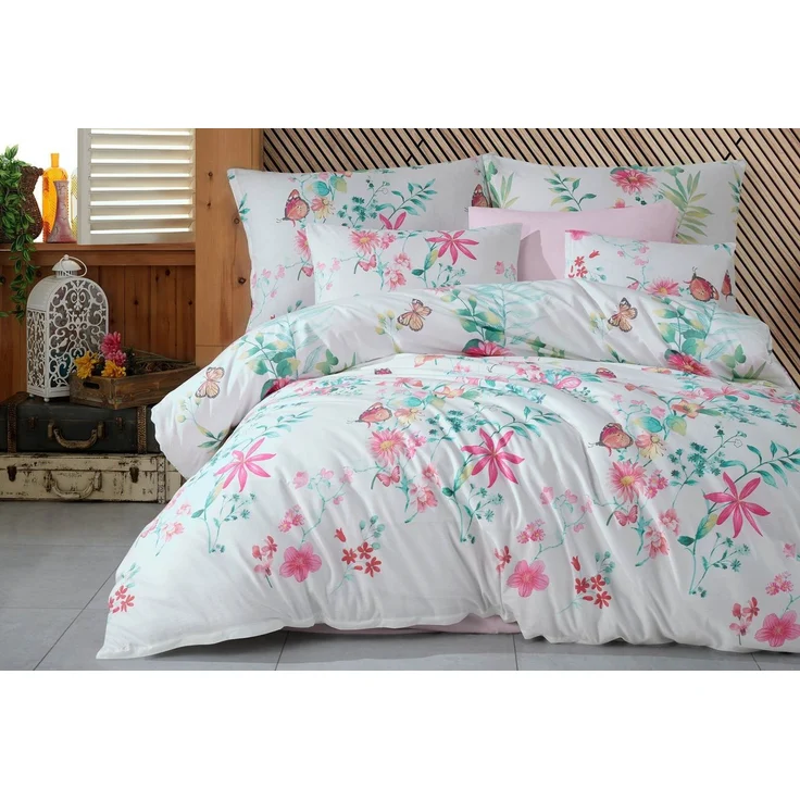 Buymax Bettwäsche Vilatis, Renforce: 100% Baumwolle, 2 teilig, Bettbezug-Set, 155x220 cm, mit Reißverschluss, Schmetterling Weiß Rosa – Bild 1