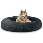 lionto Donutbett für Hunde und Katzen, Flauschiges Hundebett rund für kleine und große Heimtiere, Ø 120 cm, weiches Katzenbett aus kuscheligem Plüsch, Hundekissen mit extra Dicker Füllung, dunkelgrau