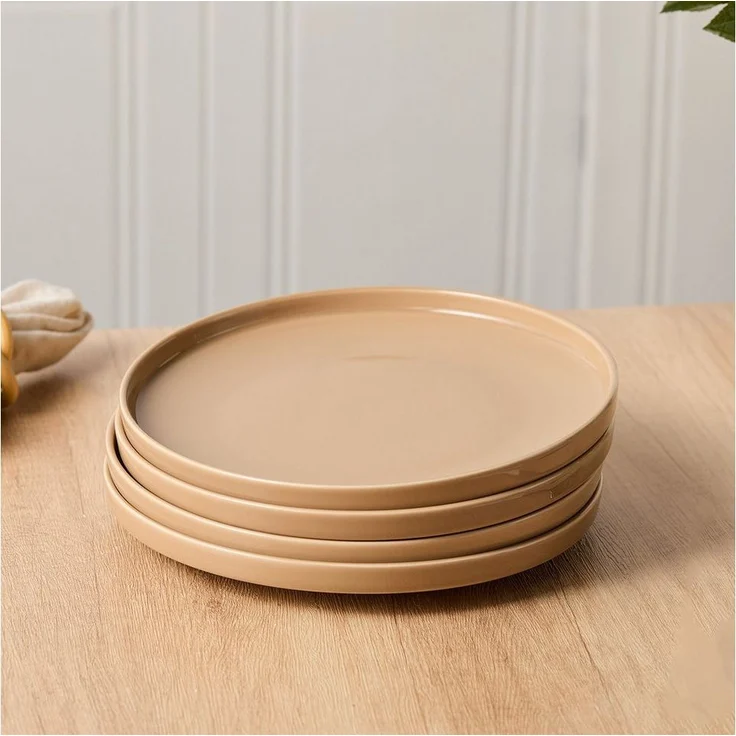 JIWOO Teller 4er Ø25cm, Frühstücksteller Salatteller Steakteller Dessertteller, (4 St), Keramik Tellerset Braun Mikrowellen spülmaschinenfest Ø26,5 cm – Bild 3