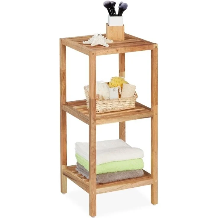 Relaxdays Badregal mit 3 Ablagen, Walnussholz natur, 79 x 36 x 36 cm – Bild 1