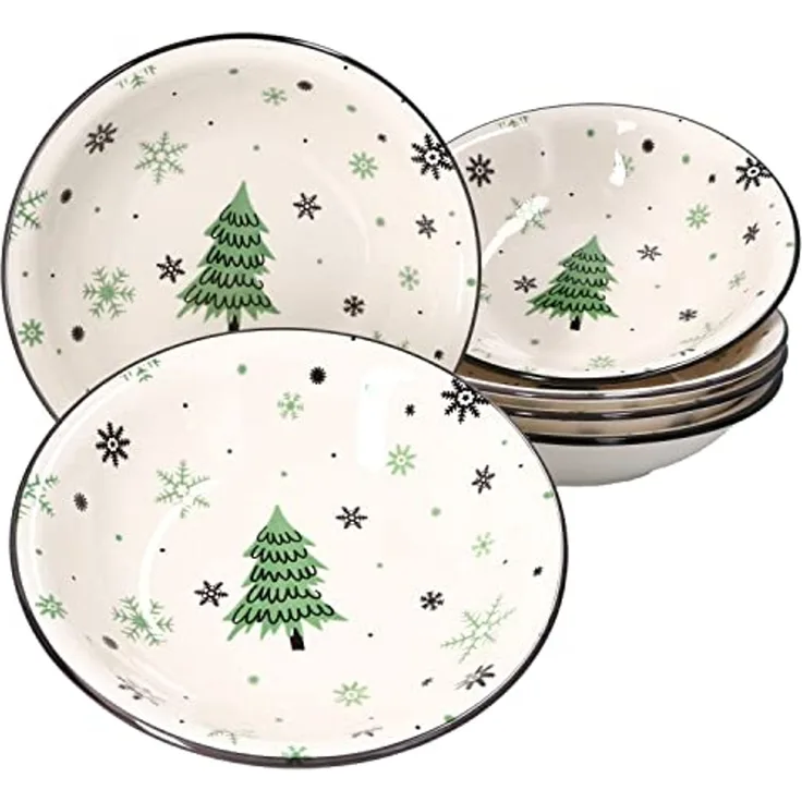 6er Set Weihnachtsbaum Suppenteller 450ml Pastateller Bowl Weihnachten Schale
