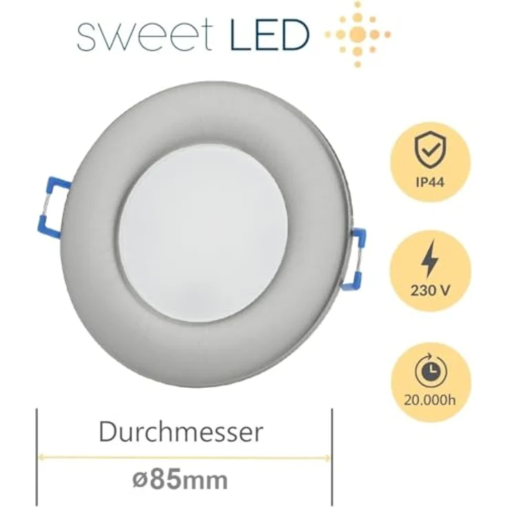 Sweet LED LED Einbaustrahler 5er Set flach IP44 für Bad & Küche 6,5W 230V, LED fest integriert, 3000K - warmweiß, Deckenspots, Deckenstrahler, Einbauleuchten – Bild 4