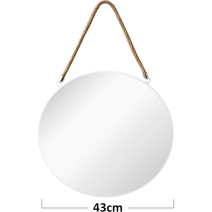 Provance Dekospiegel Runder Spiegel Wand- Badezimmer- Spiegel Weiß 43cm Ø Kordel Glas – Bild 2