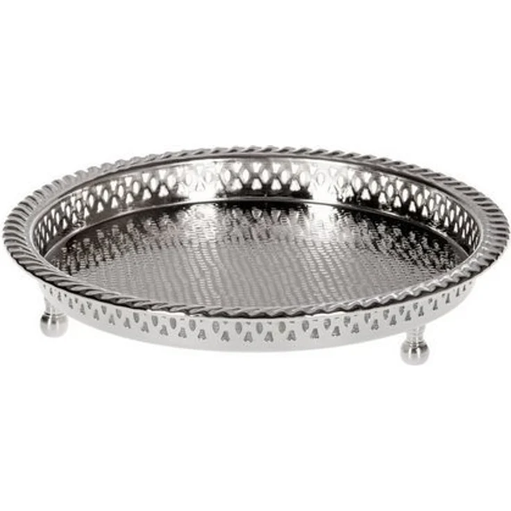 Marrakesch Orient & Mediterran Interior Dekotablett Orientalisches Tablett Silber Mahra 32cm (1 St), Handarbeit – Bild 4